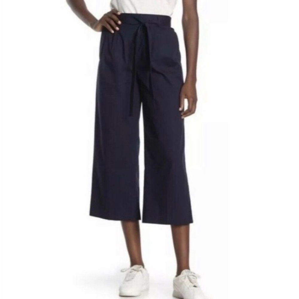 J. Crew Navy Wide-leg Cropped Linen Pants Size 2